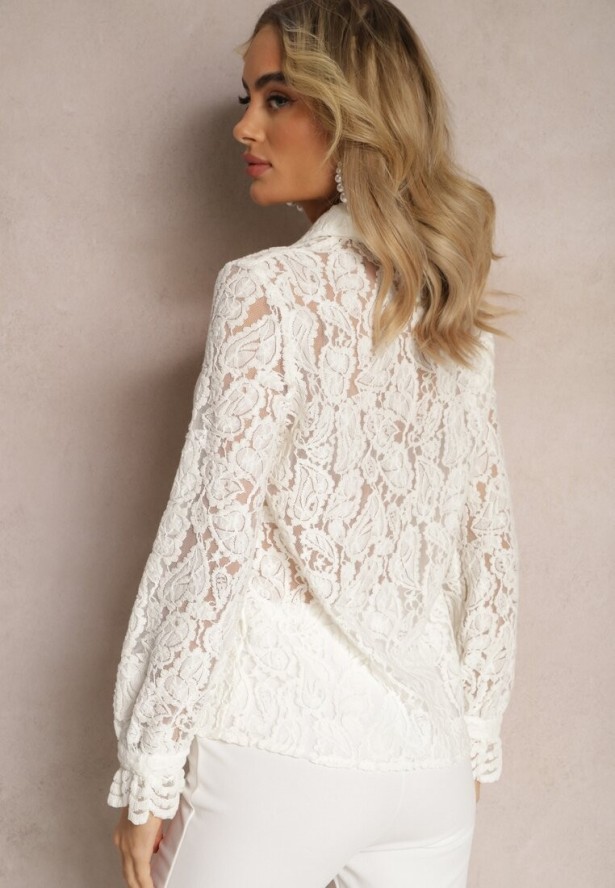 Biała Koszula Koronkowa na Guziki Acameda