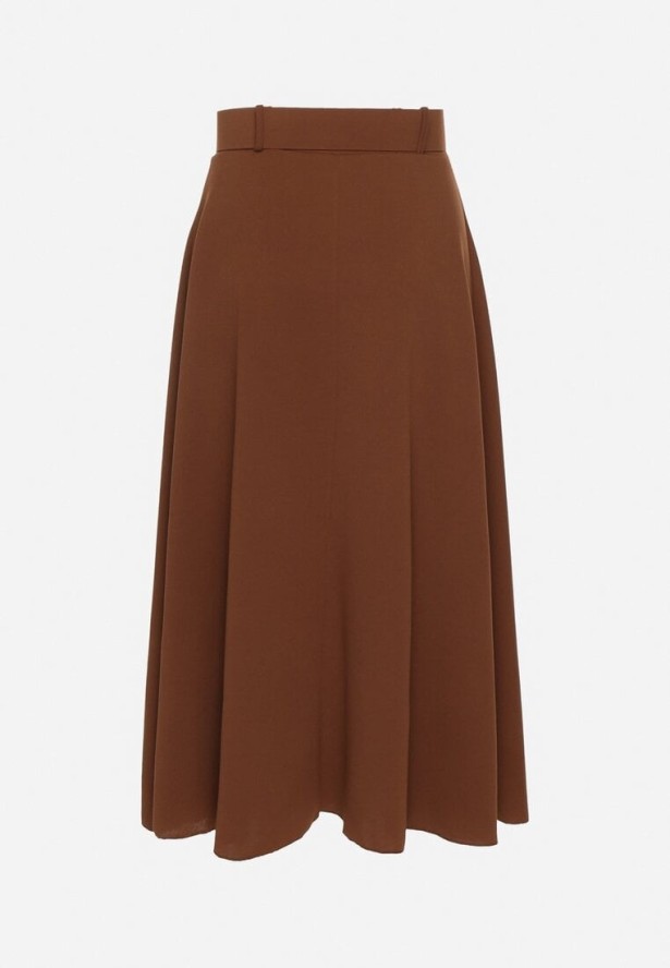 Brązowa Gładka Spódnica Maxi z Gumką w Pasie i Klamrą Orirsa