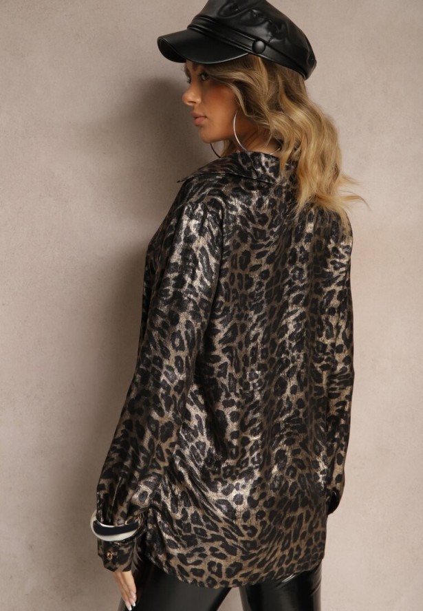 Czarna Casualowa Koszula w Panterkę Ninetia