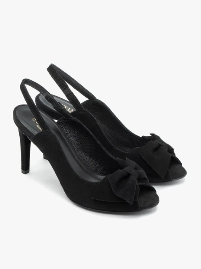 Czarne czółenka peep toe z kokardą