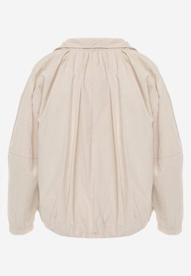 Beżowa Oversizowa Kurtka Przejściowa o Kroju Bombki z Bawełny i Wiskozy Birana