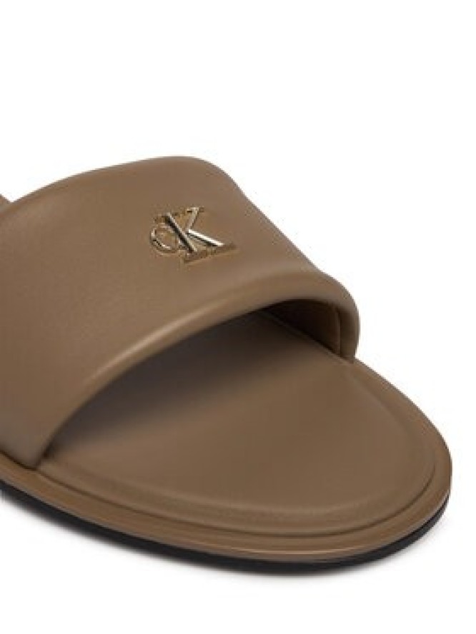 Calvin Klein Klapki Round Flat Sndl Lth Bar Hw 2 HW0HW02925 Beżowy