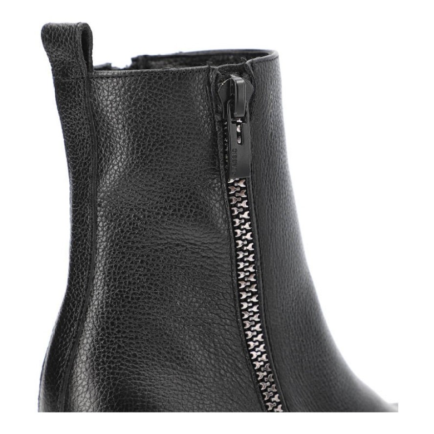 Czarne Botki Lemar Ocieplane Skórzane Buty Na Obcasie