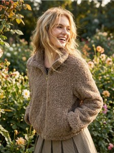 Kurtka teddy ze stójką - beżowy