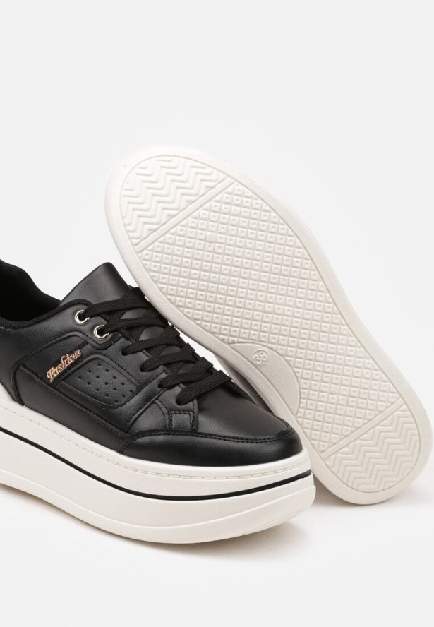 Czarne Sneakersy na Grubej Podeszwie Zdobione Brokatem Kariven