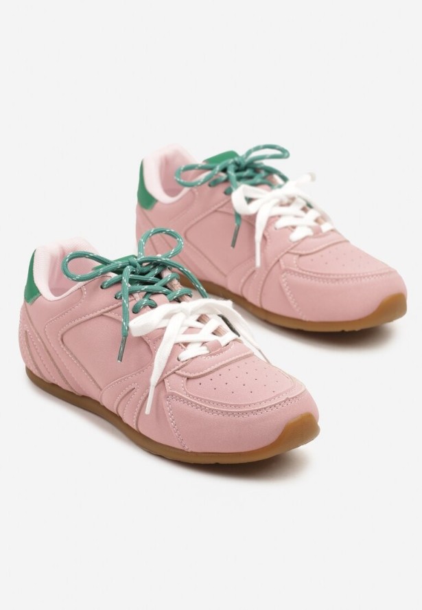 Różowe Sneakersy z Podwójnymi Sznurowadłami i Przeszyciami Teleritia