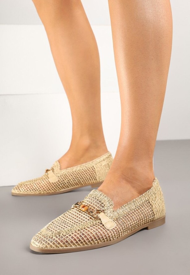 Beżowe Mokasyny Loafersy z Ażurową Cholewką Kolarila
