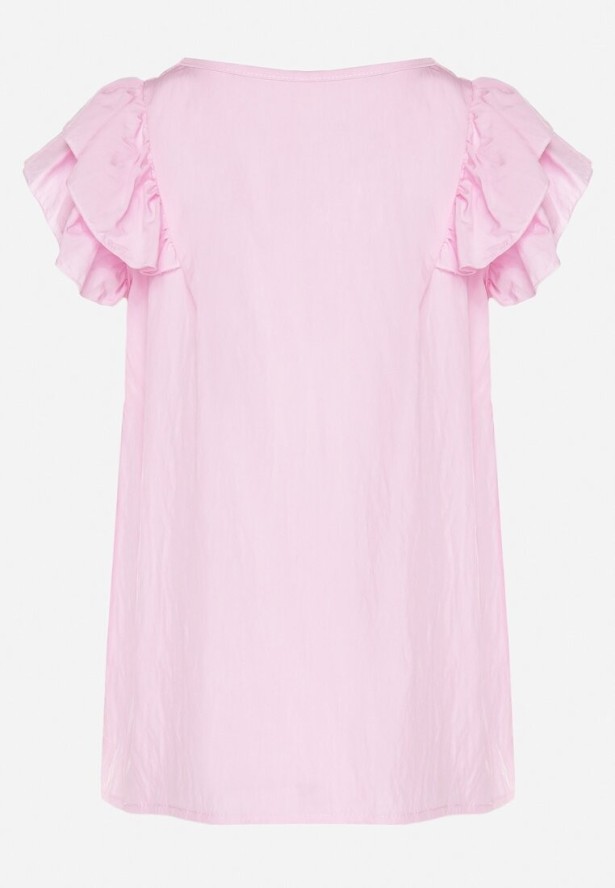 Jasnoróżowa Bluzka z Wiskozą Ozdobiona Falbankami Divestra