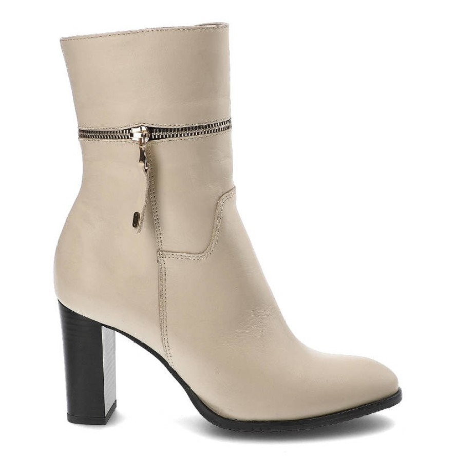 Beżowe Eleganckie Botki Simen Na Obcasie