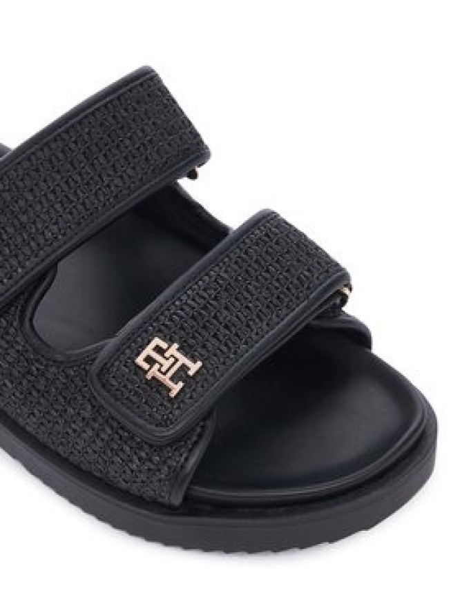 Tommy Hilfiger Klapki Double Strap Raffia FW0FW09122 Czarny