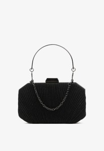 Czarna Brokatowa Torebka Kopertówka o Owalnym Kształcie z Marszczeniami Llorentia