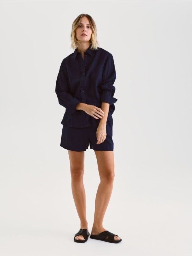 Lniane szorty - granatowy