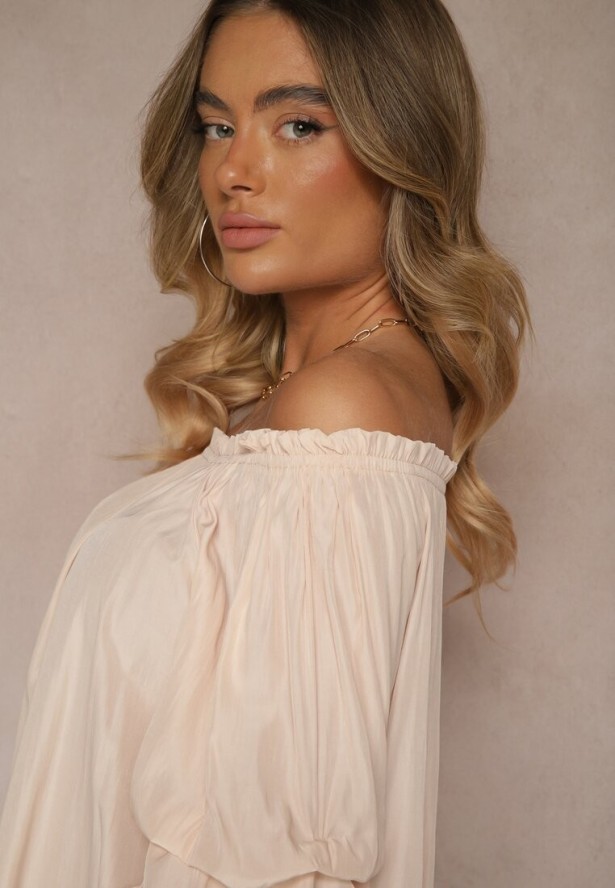 Jasnoróżowa Bluzka z Wiskozą Ozdobiona Falbanami Melzivia