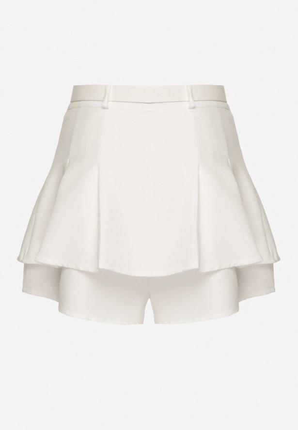 Białe Wiskozowe Spódnico-Szorty Ozdobione Guzikami i Paskiem Sanioris