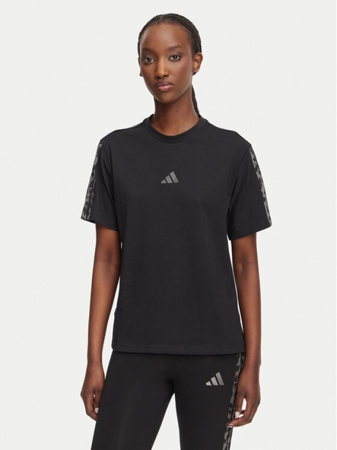 adidas T-Shirt Seasonal Essentials Animal Print 3-Stripes KH1550 Czarny Regular Fit