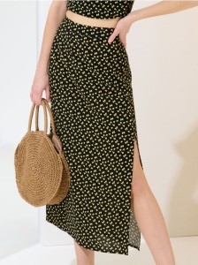 Wiskozowa spódnica midi z motywem cytryny - wielobarwny