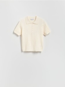 Sweter z kołnierzykiem polo - kremowy