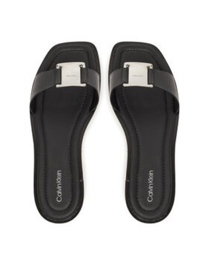 Calvin Klein Klapki Flat Slide W/Ck Hw Big - Lth HW0HW02482 Czarny