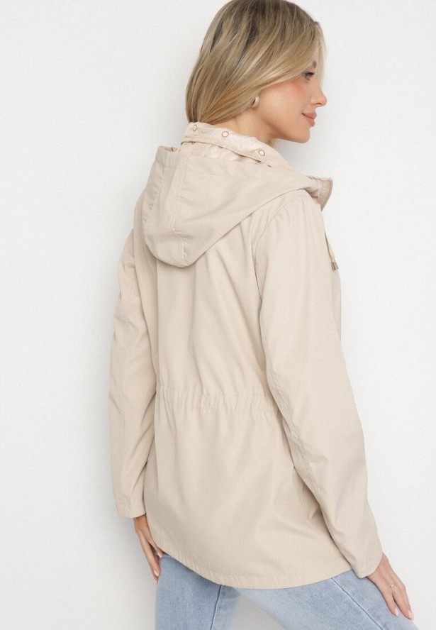 Jasnobeżowa Kurtka Parka Dwustronna ze Ściągaczem w Talii i Kapturem Tillisaya