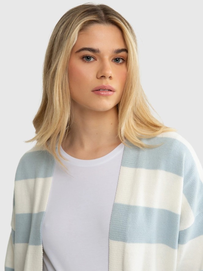 Sweter kardigan damski z kieszeniami w niebiesko-białe pasy Marilla 400
