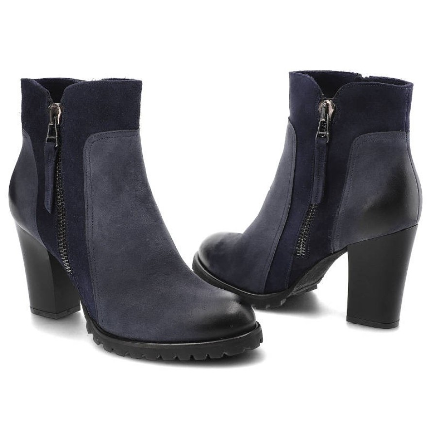 Granatowe Botki Szydłowski Damskie Stylowe Obuwie