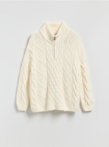Sweter z ozdobnym splotem - złamana biel
