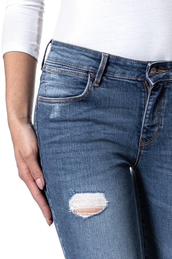 WRANGLER CROP SKINNY DAMAGED BLUE W28MLU86J