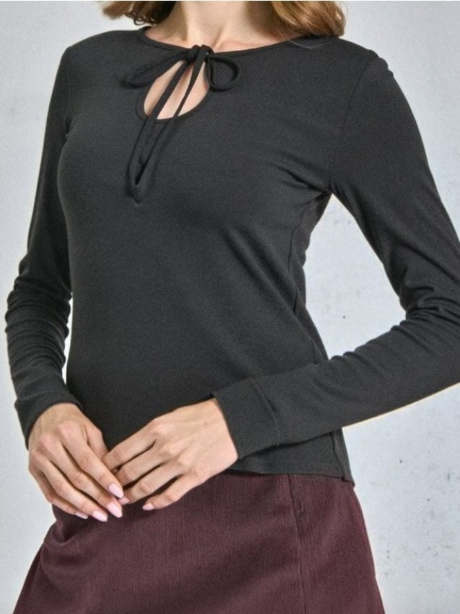 Koszulka z długimi rękawami z ozdobnym wiązaniem - czarny