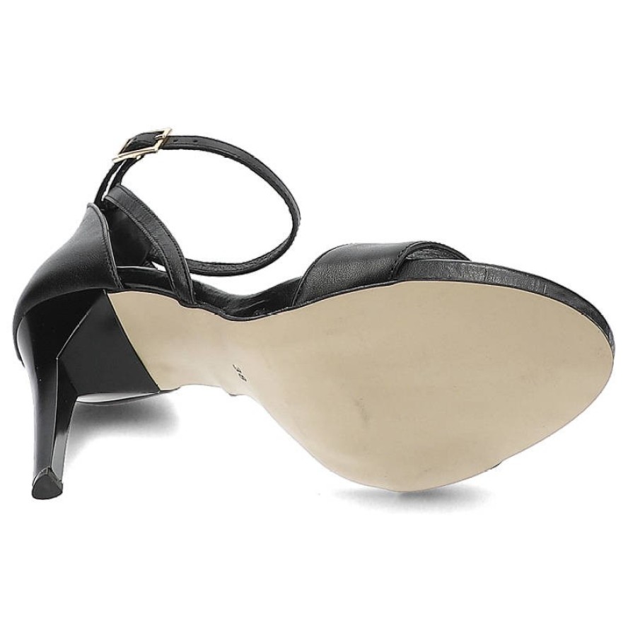 Sandały damskie Karino, naturalna skóra licowa smukły wysoki obcas podkreślający sylwetkę, czarny lico, 4165-076-P