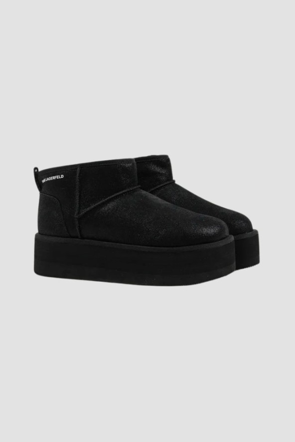 KARL LAGERFELD Czarne botki zamszowe THERMO Lo Slip On Boot, Rozmiar 38