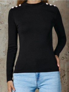 Bluzka z ozdobnymi perłami - czarny