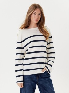 Tommy Hilfiger Bluzka Gold Button WW0WW45760 Écru Relaxed Fit