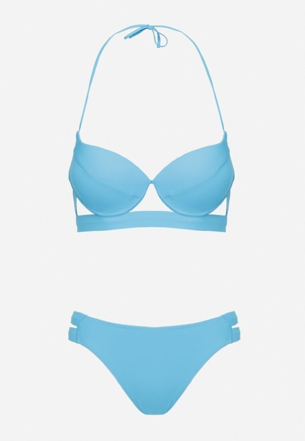 Jasnoniebieskie Bikini Biustonosz i Majtki Typu Figi Ozdobione Wycięciami Kinlira