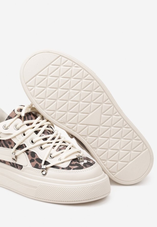 Beżowe Sneakersy ze Wzorem w Panterkę Doridi