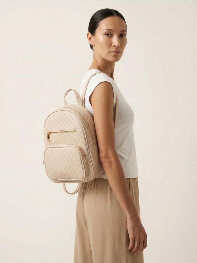 Plecak z imitacji skóry z monogramem - beżowy