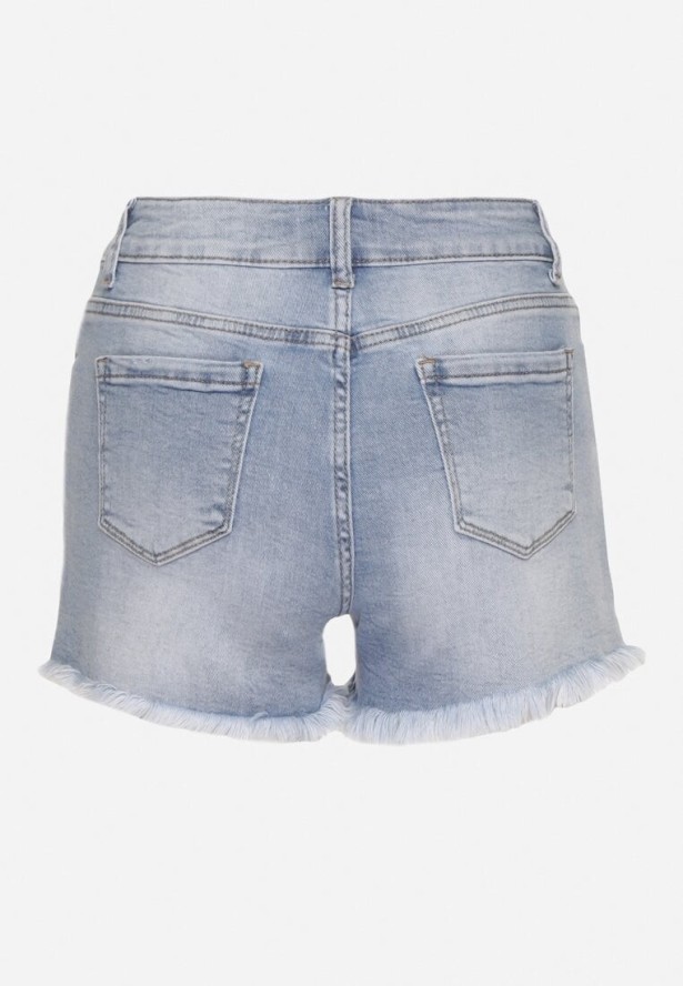 Niebieskie Jeansowe Bawełniane Szorty z Cyrkoniami Folorina