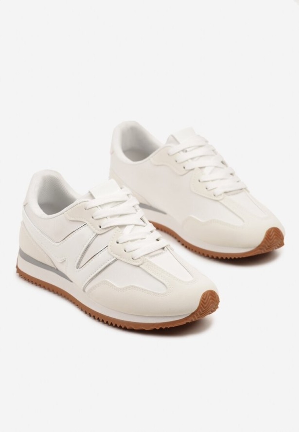 Białe Sneakersy z Geometrycznym Wzorem i Metaliczną Wstawką Zolio