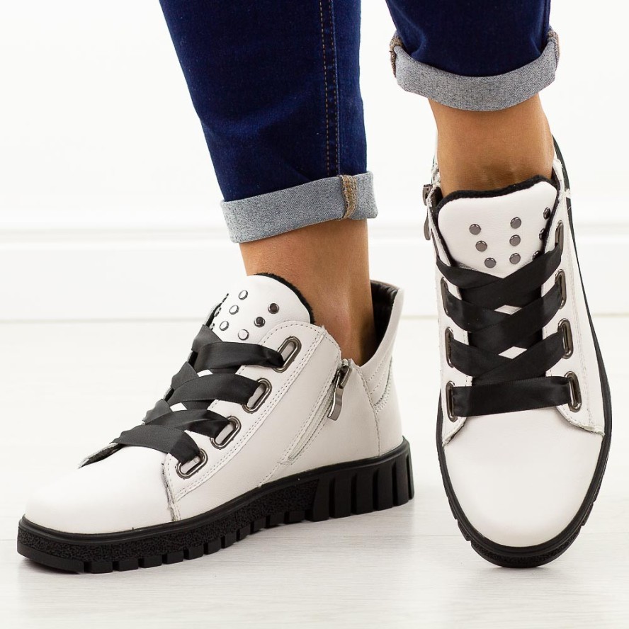 Białe skórzane botki damskie na traperze Filippo Dbt3197/25