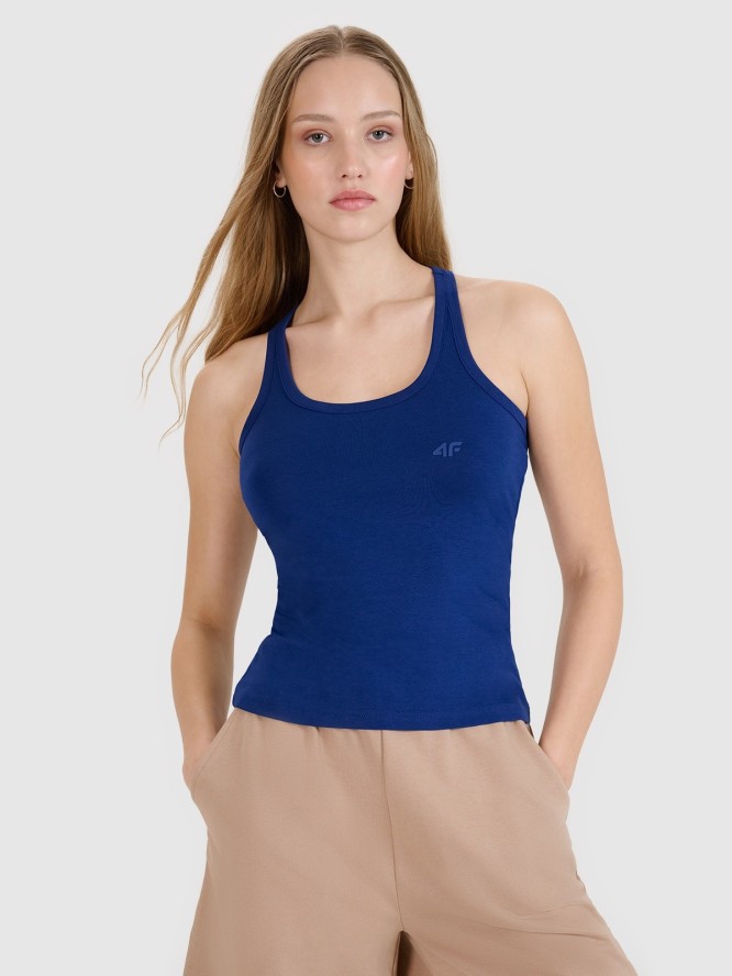 4F Top slim gładki damski - granatowy L