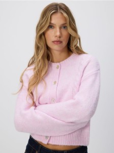 Kardigan z ozdobnym splotem - różowy