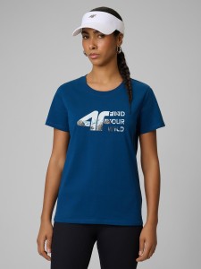 4F T-shirt regular z nadrukiem damski - turkusowy S