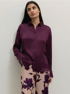 Satynowa koszula - mahoniowy