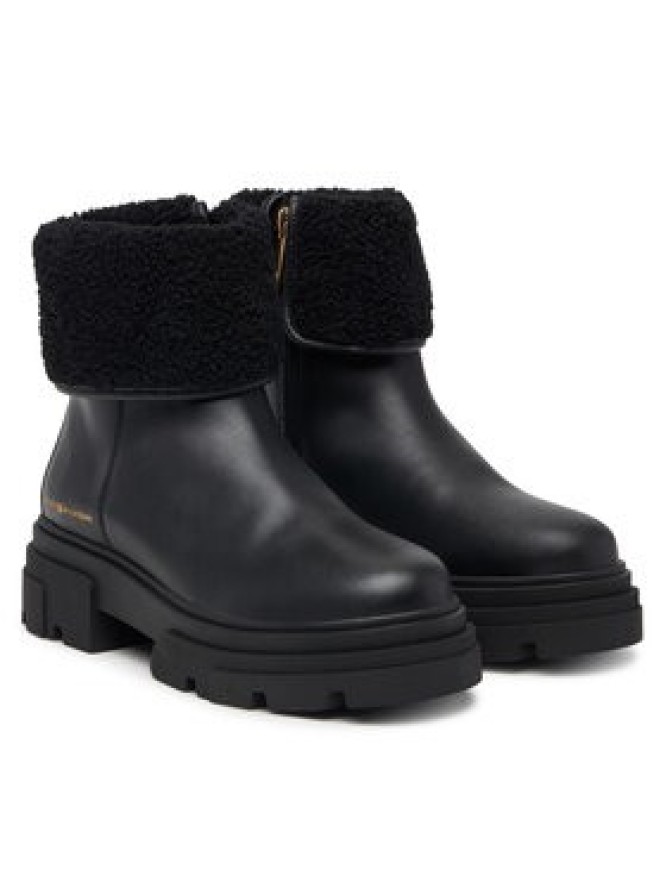 Tommy Hilfiger Botki Shearling Fold Chunky Ankle Boot FW0FW09677 Czarny