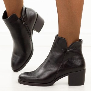 Czarne pu botki damskie na obcasie M.Daszyński Sa128-61