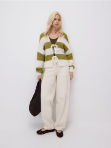 Kardigan z wiązaniem - oliwkowy