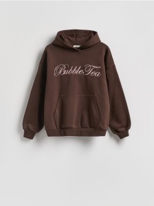 Bluza oversize z haftem - brązowy