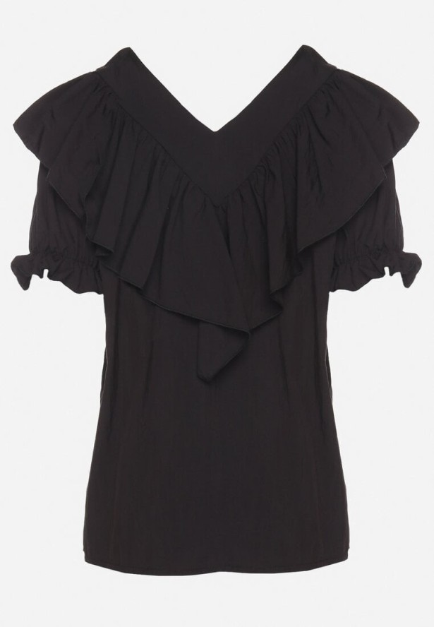 Czarna Bluzka z Wiskozą i Falbankami Fadevia
