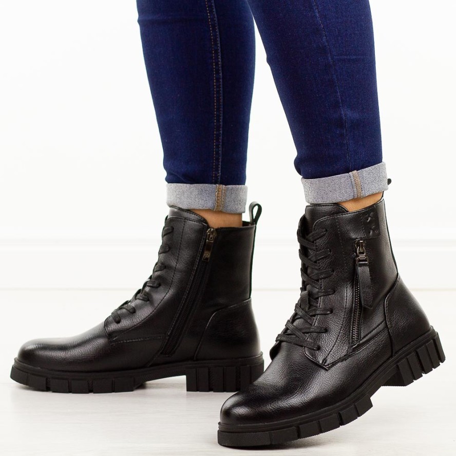 Czarne botki damskie na traperze Potocki 19321