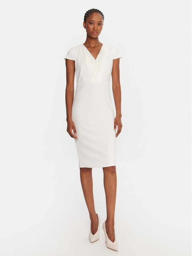 Rinascimento Sukienka koktajlowa CFC0125515003 Biały Slim Fit