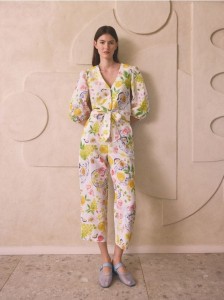 Wzorzyste spodnie z lnem - wielobarwny